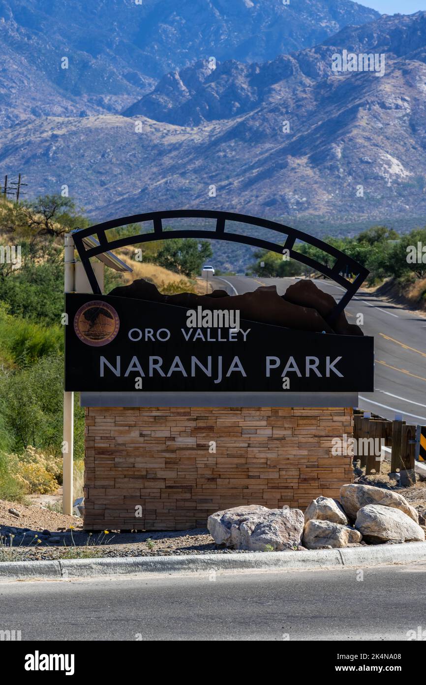 Oro Valley, AZ, USA - Oct 30, 2021: A welcoming signboard at the entry point of preserve park Stock Photo