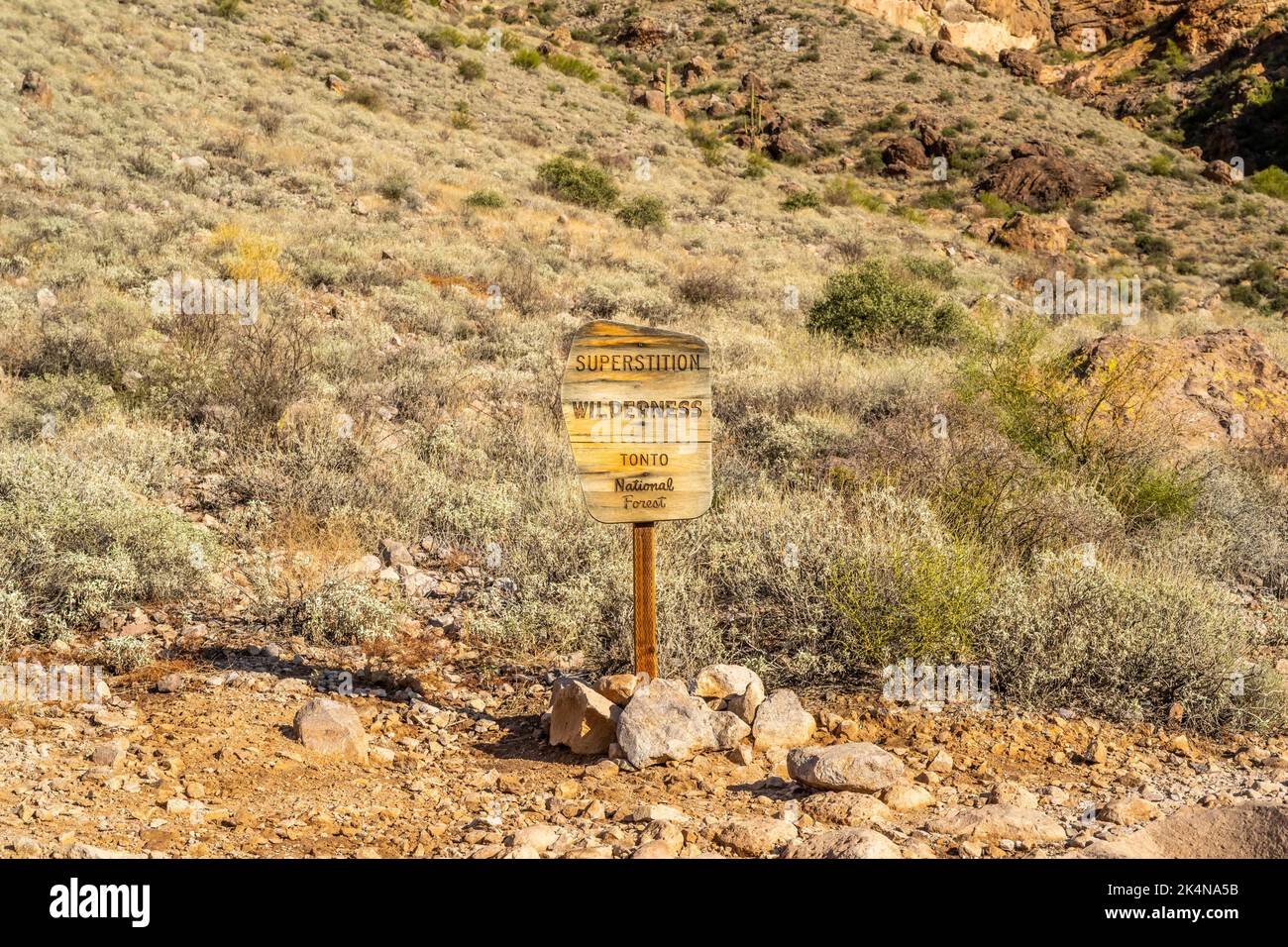 Lost Dutchman SP, AZ, USA - Dec 26, 2022: The Superstition Wilderness Trail Stock Photo