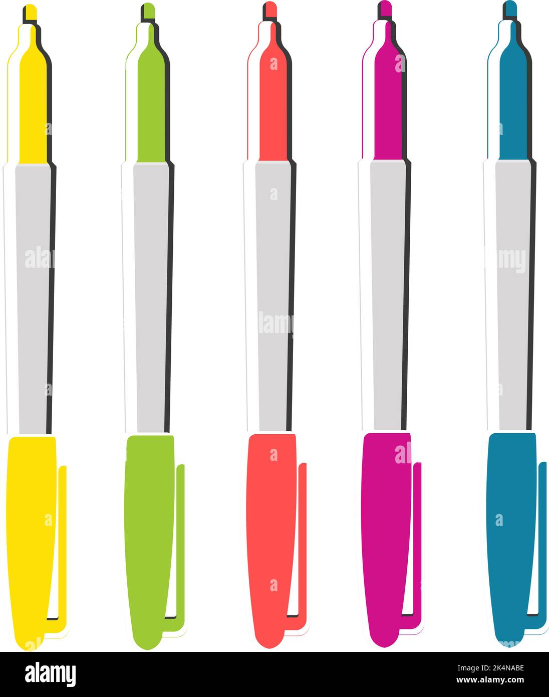Highlighter pens, illustration, vector on a white background. Stock Vector