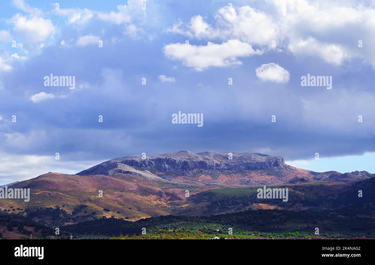 mountain scenery with dramatic sky and storm clouds Stock Photo