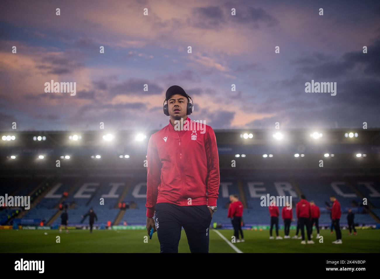 Jesse Lingard #11 of Nottingham Forest checks out the King Power stadium before the Premier League match Leicester City vs Nottingham Forest at King Power Stadium, Leicester, United Kingdom, 3rd October 2022  (Photo by Ritchie Sumpter/News Images) Stock Photo