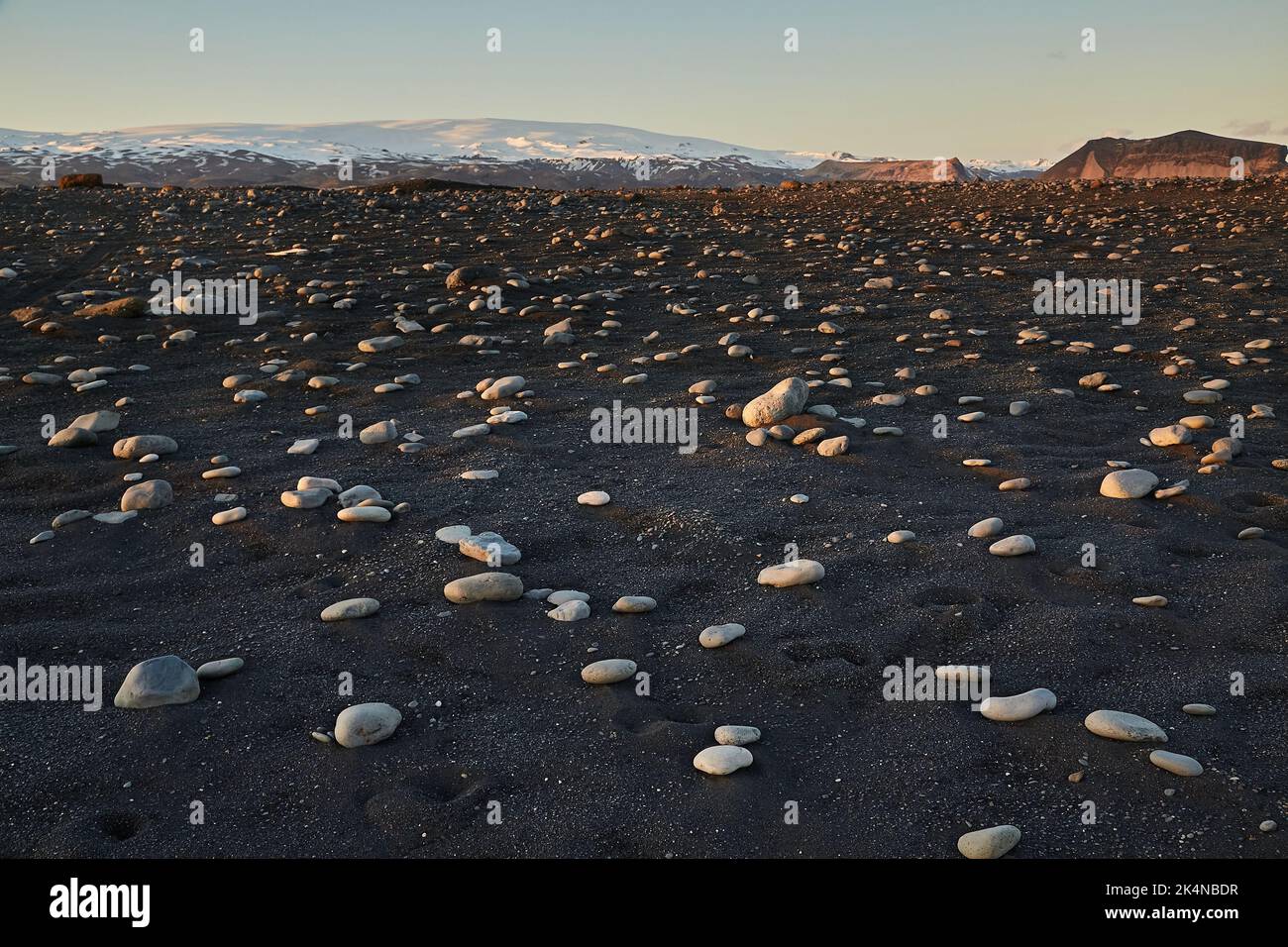 Iceland landscape black sand beach in Dyrholaey in twilight Stock Photo