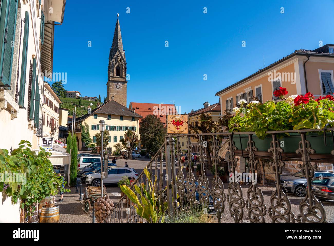 The village of Tramin an der Weinstraße, in South Tyrol, Gewürztraminer wine-growing region, Italy, Stock Photo