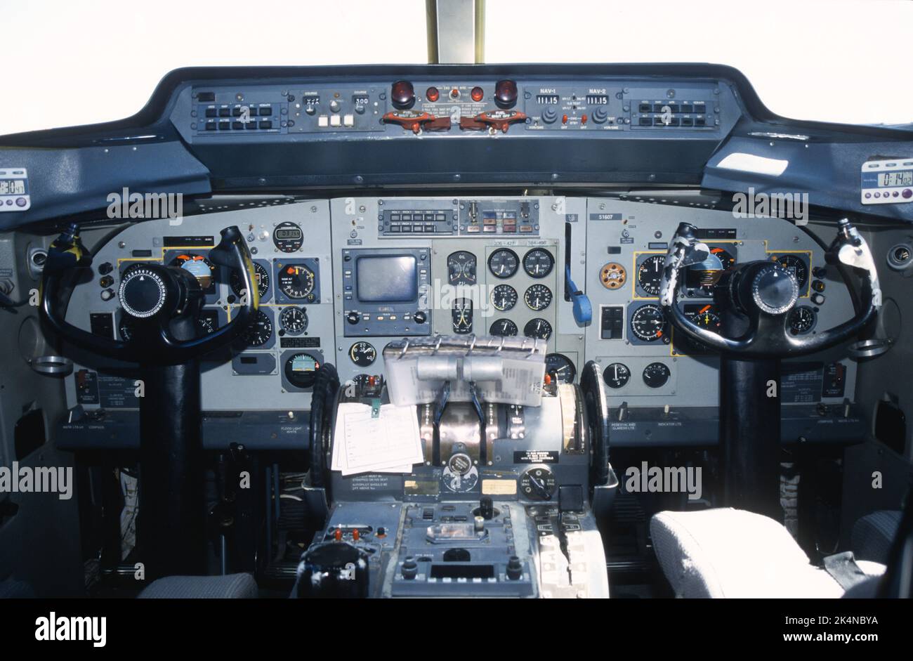 Aircraft cockpit with analog instrumentation Stock Photo