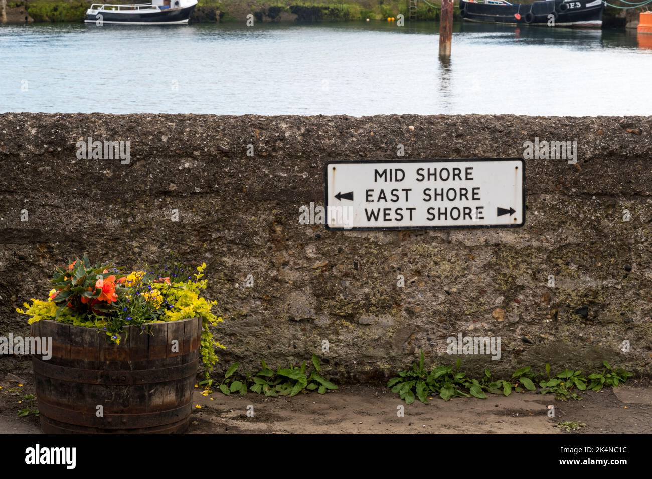 A helpful street sign at St Monans in the East Neuk of Fife, Scotland. Stock Photo