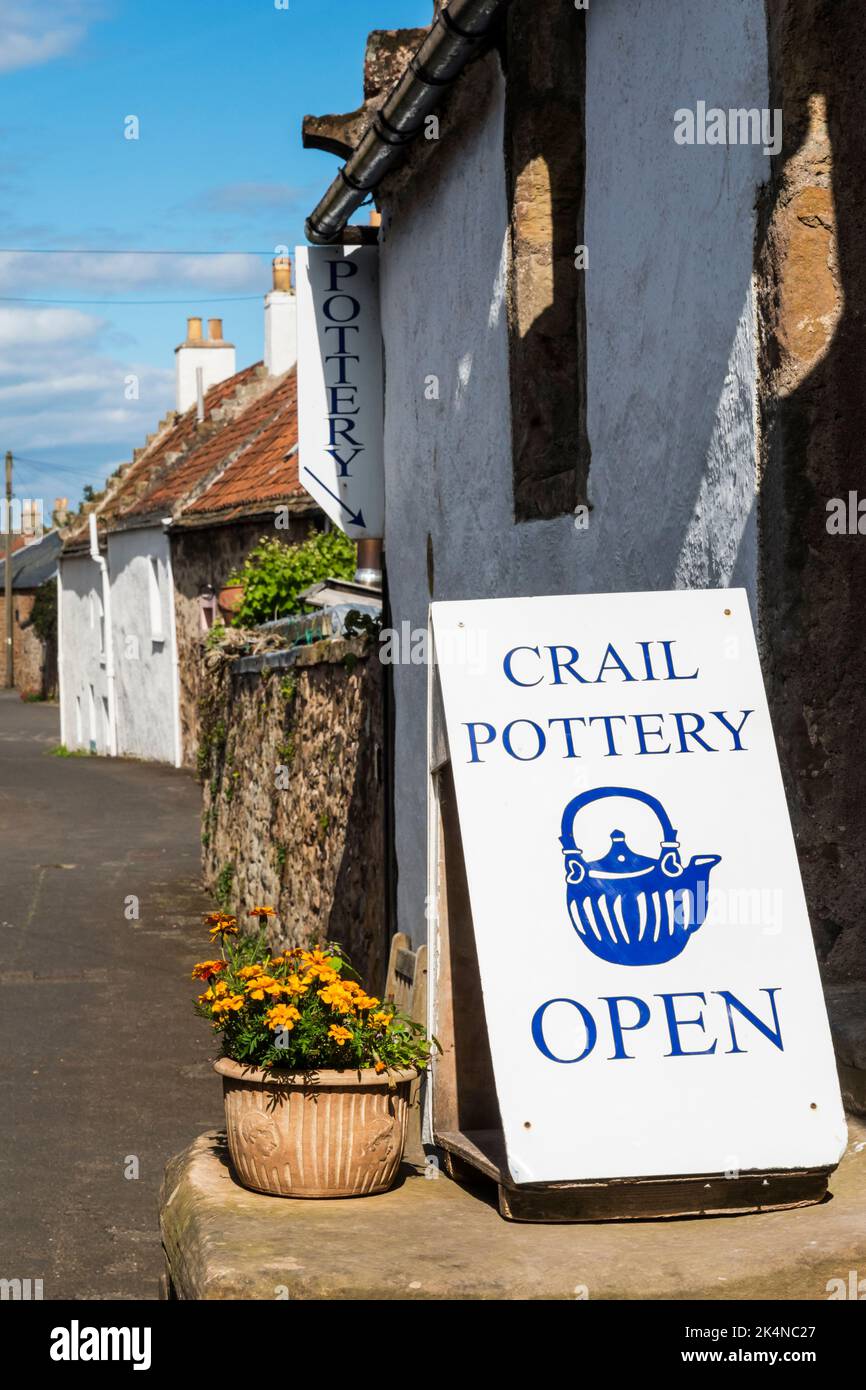 Sign for Crail Pottery at Crail in the East Neuk of Fife, Scotland. Stock Photo