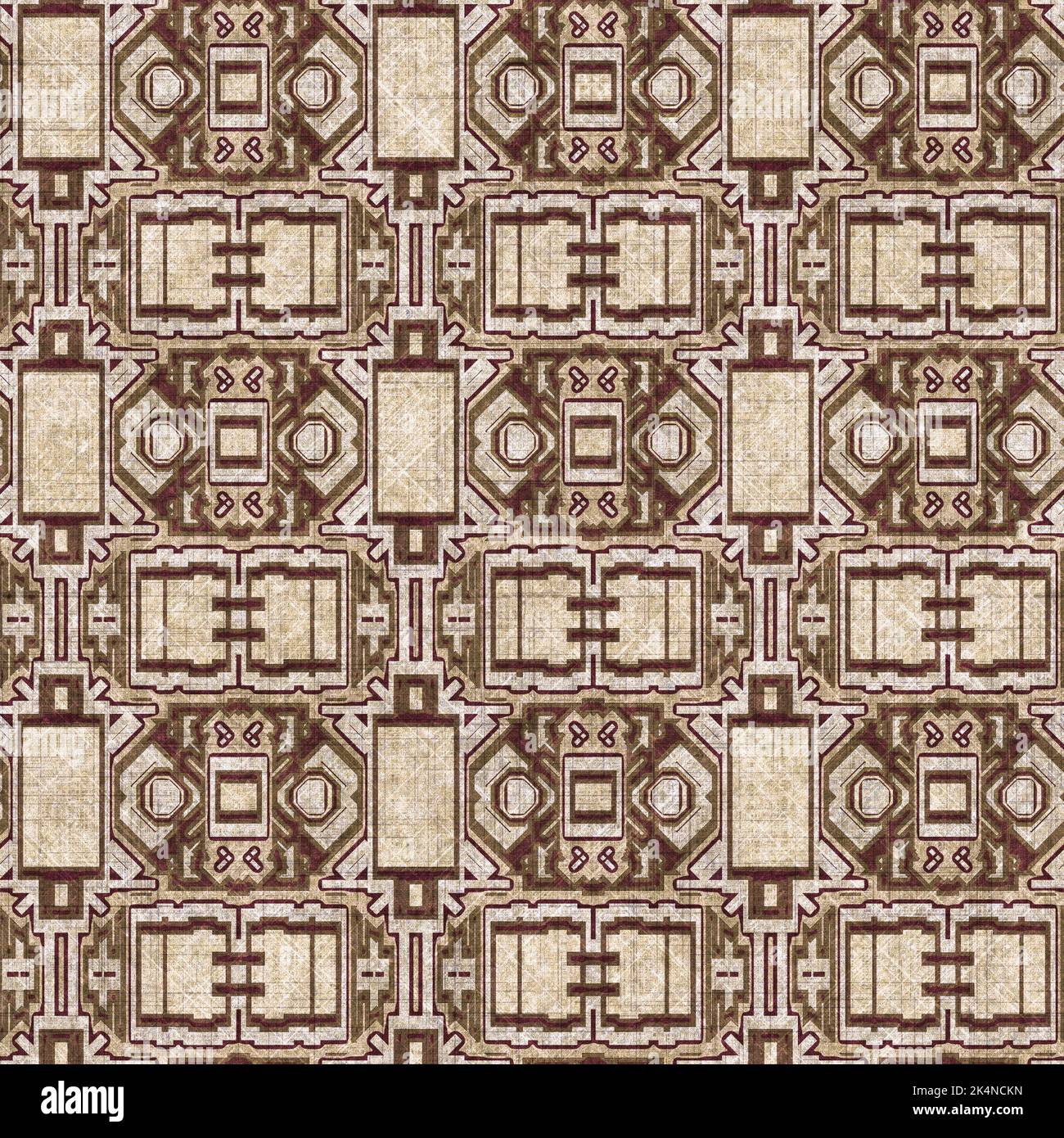 Sepia brown geometric canvas effect seamless texture. Material geo ...