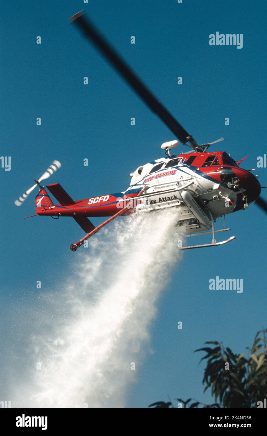 San Diego Fire-Rescue Copter 1 making a water drop Stock Photo