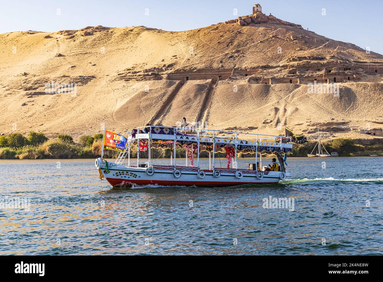 Luxor, Egypt. February 23, 2022. Tourist boat on the Nile River in ...