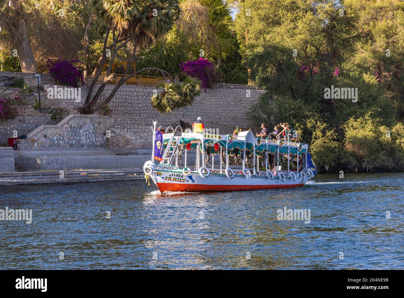 Luxor, Egypt. February 23, 2022. Tourist boat on the Nile River in ...