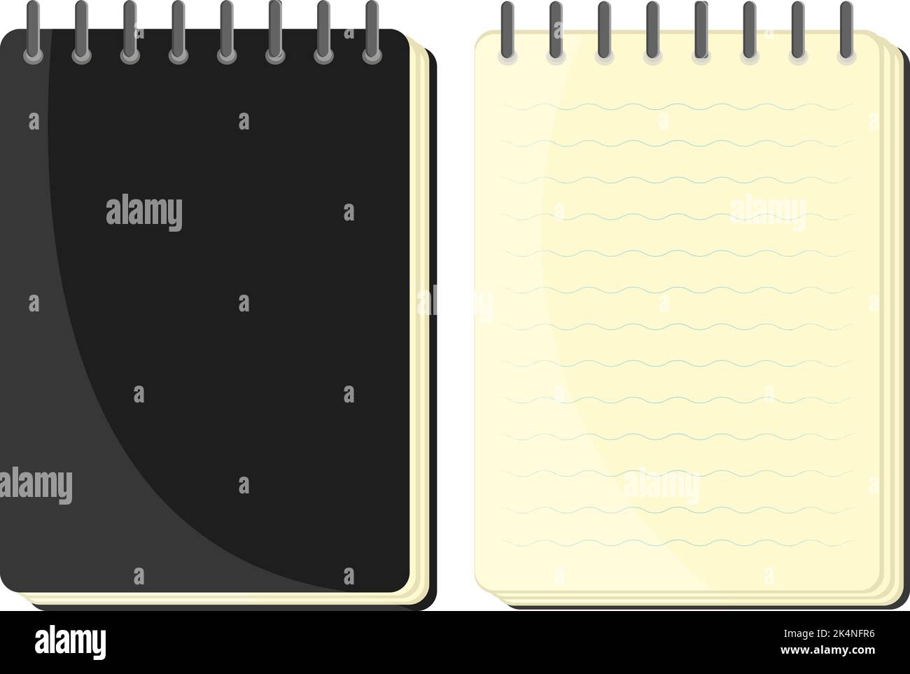 Open black notebook, illustration, vector on a white background. Stock Vector