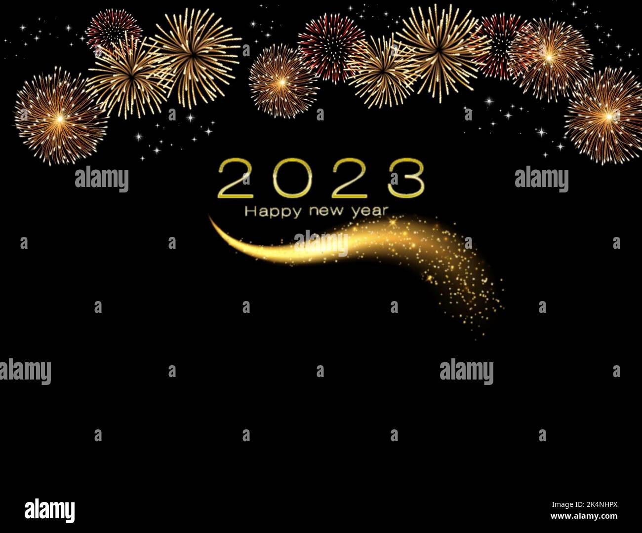 Happy new year 2023 greeting card with fireworks and bokeh lights Stock ...