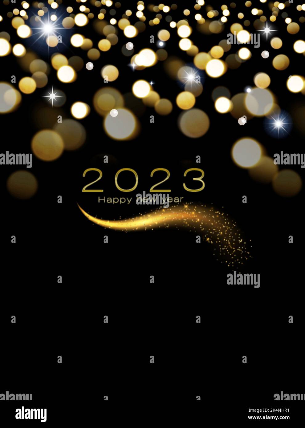 Happy new year 2023 greeting card with fireworks and bokeh lights Stock ...