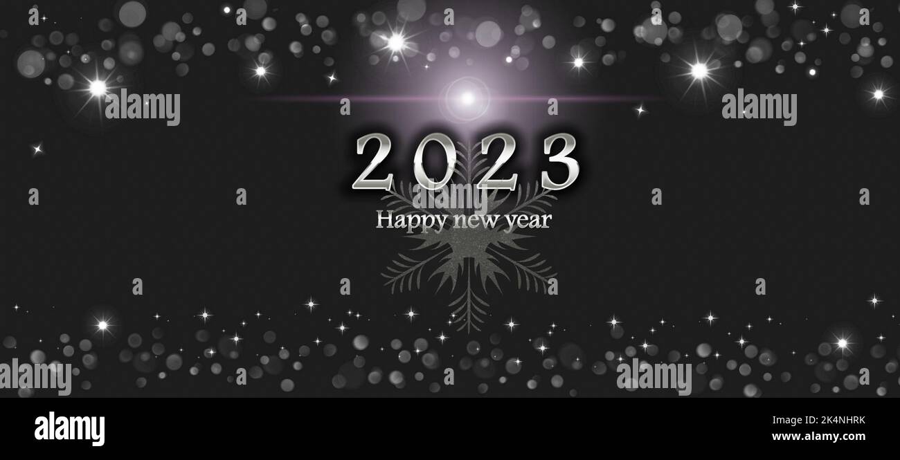 Happy new year 2023 greeting card with fireworks and bokeh lights Stock ...