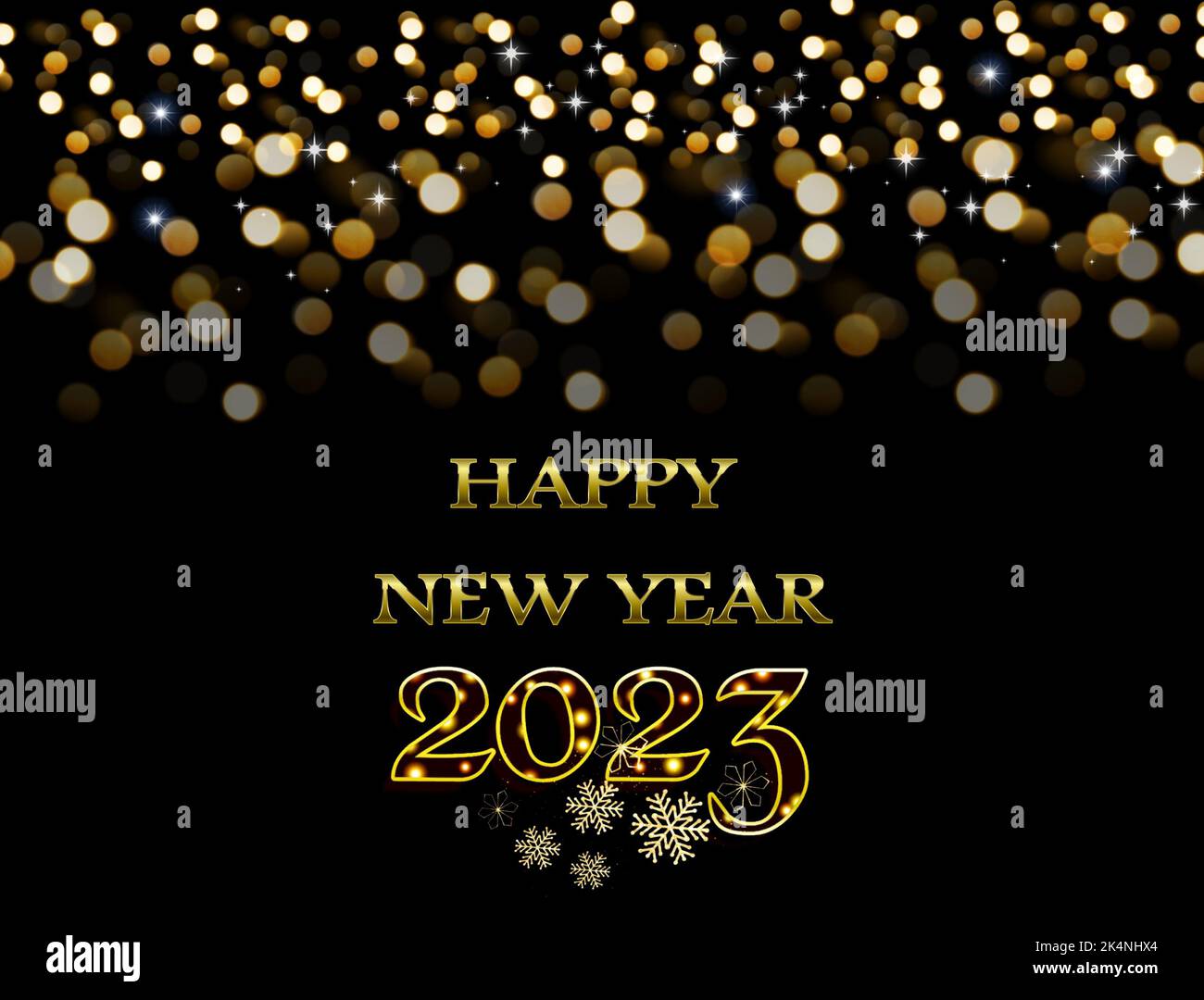 Happy new year 2023 greeting card with fireworks and bokeh lights Stock ...