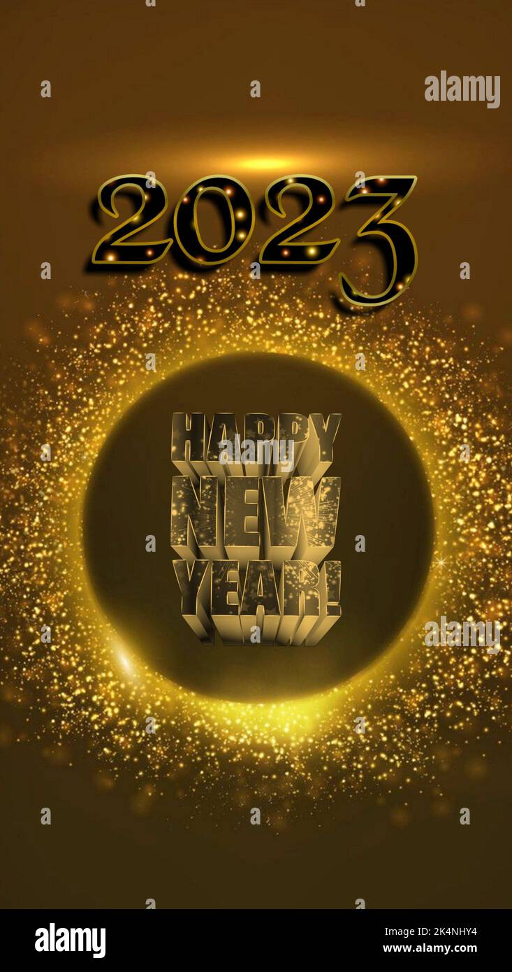 Happy new year 2023 greeting card with fireworks and bokeh lights Stock ...