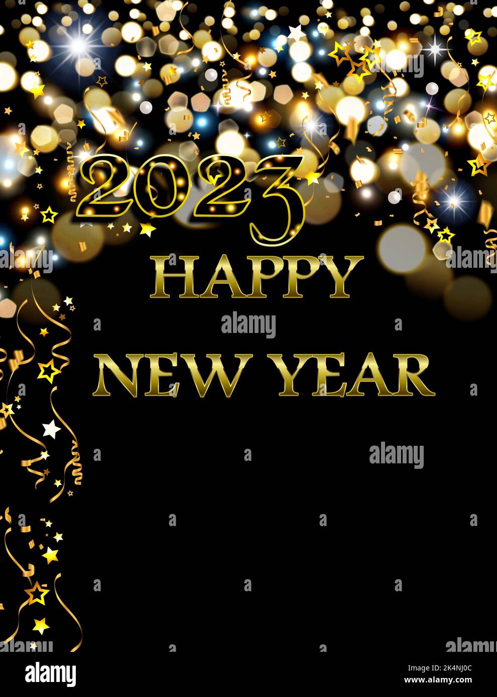 Happy new year 2023 greeting card with fireworks and bokeh lights Stock ...