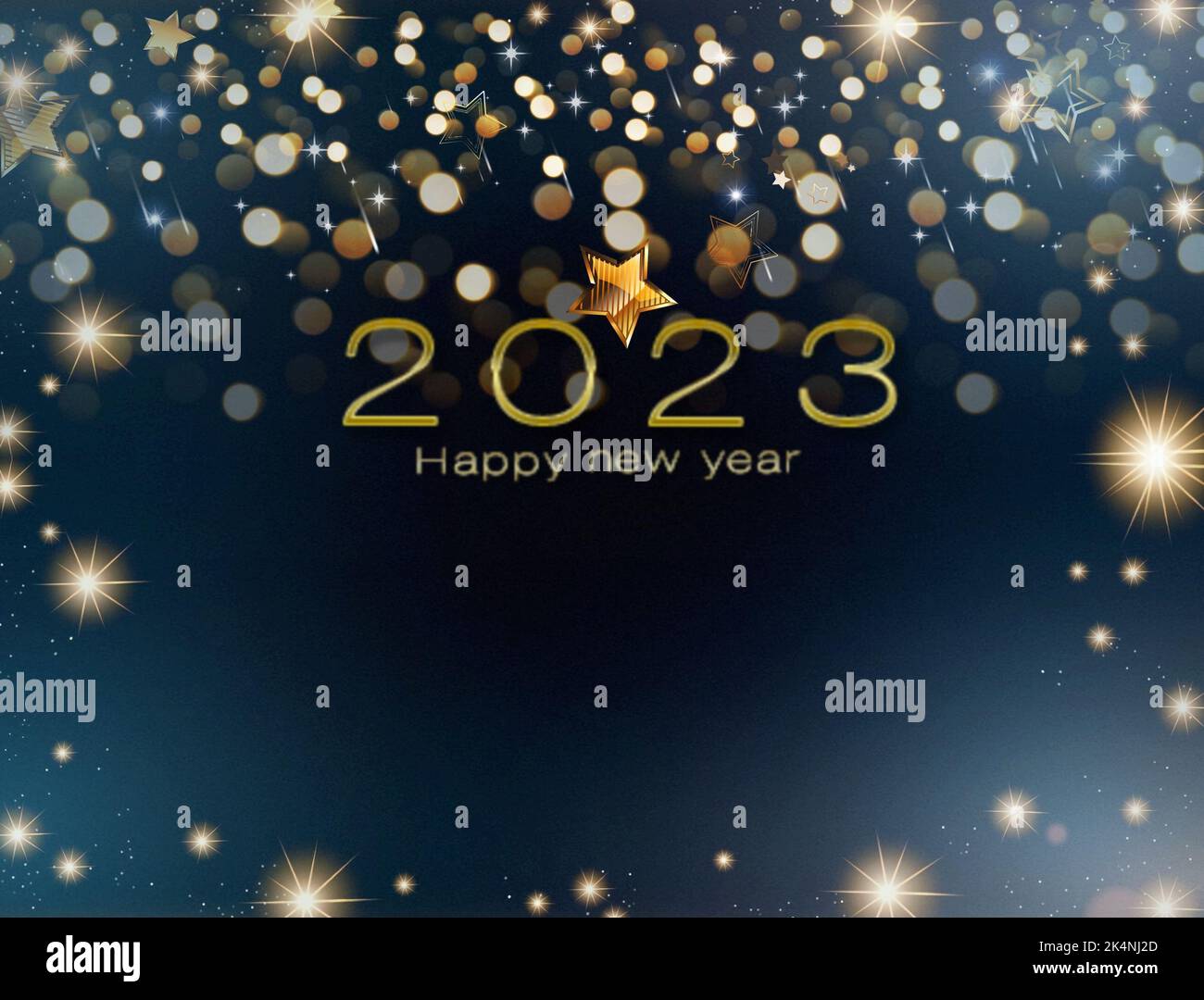 Happy new year 2023 greeting card with fireworks and bokeh lights Stock ...