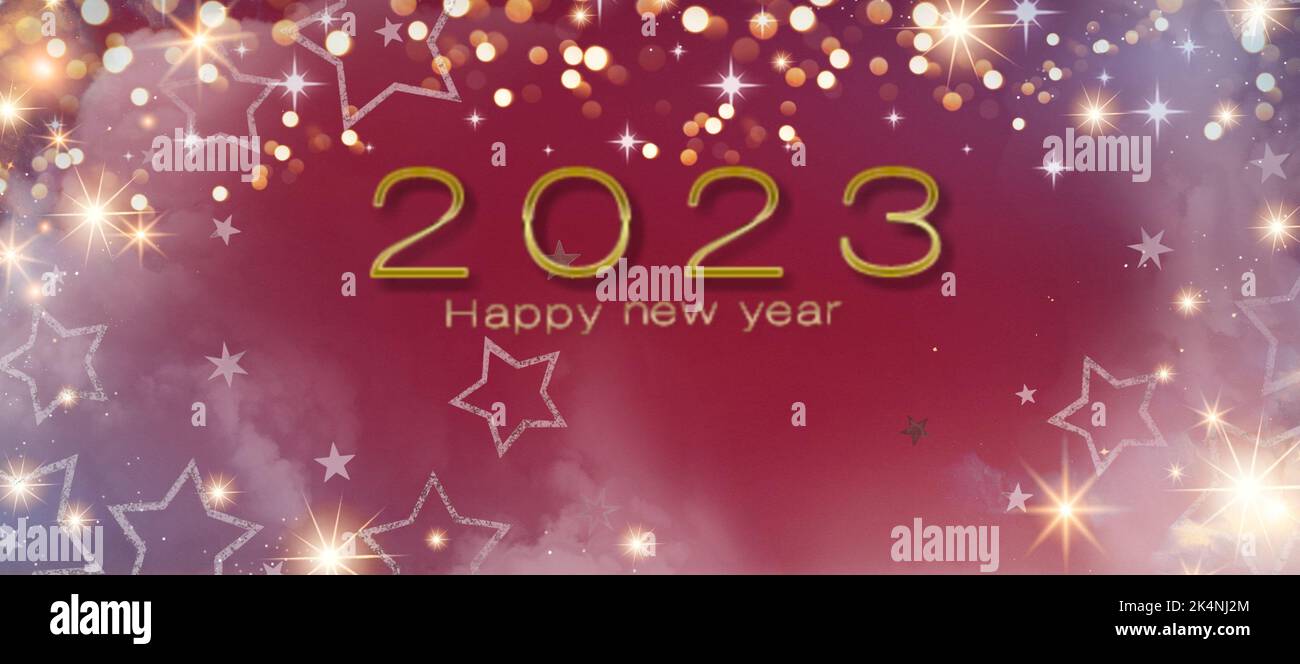 Happy new year 2023 greeting card with fireworks and bokeh lights Stock ...