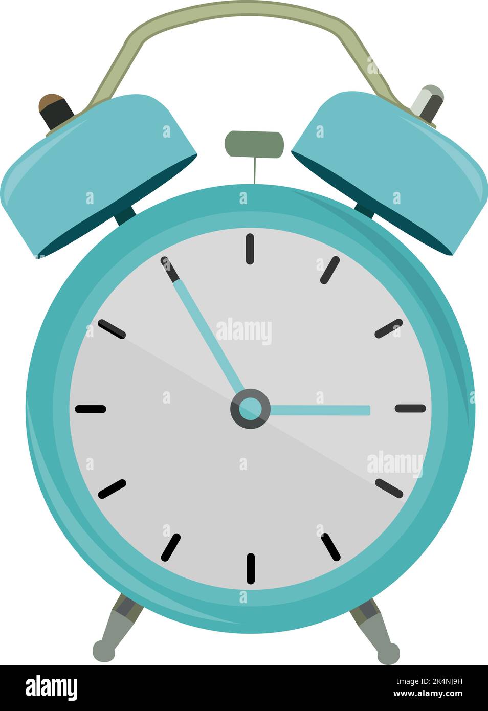Small blue alarm clock, illustration, vector on a white background. Stock Vector