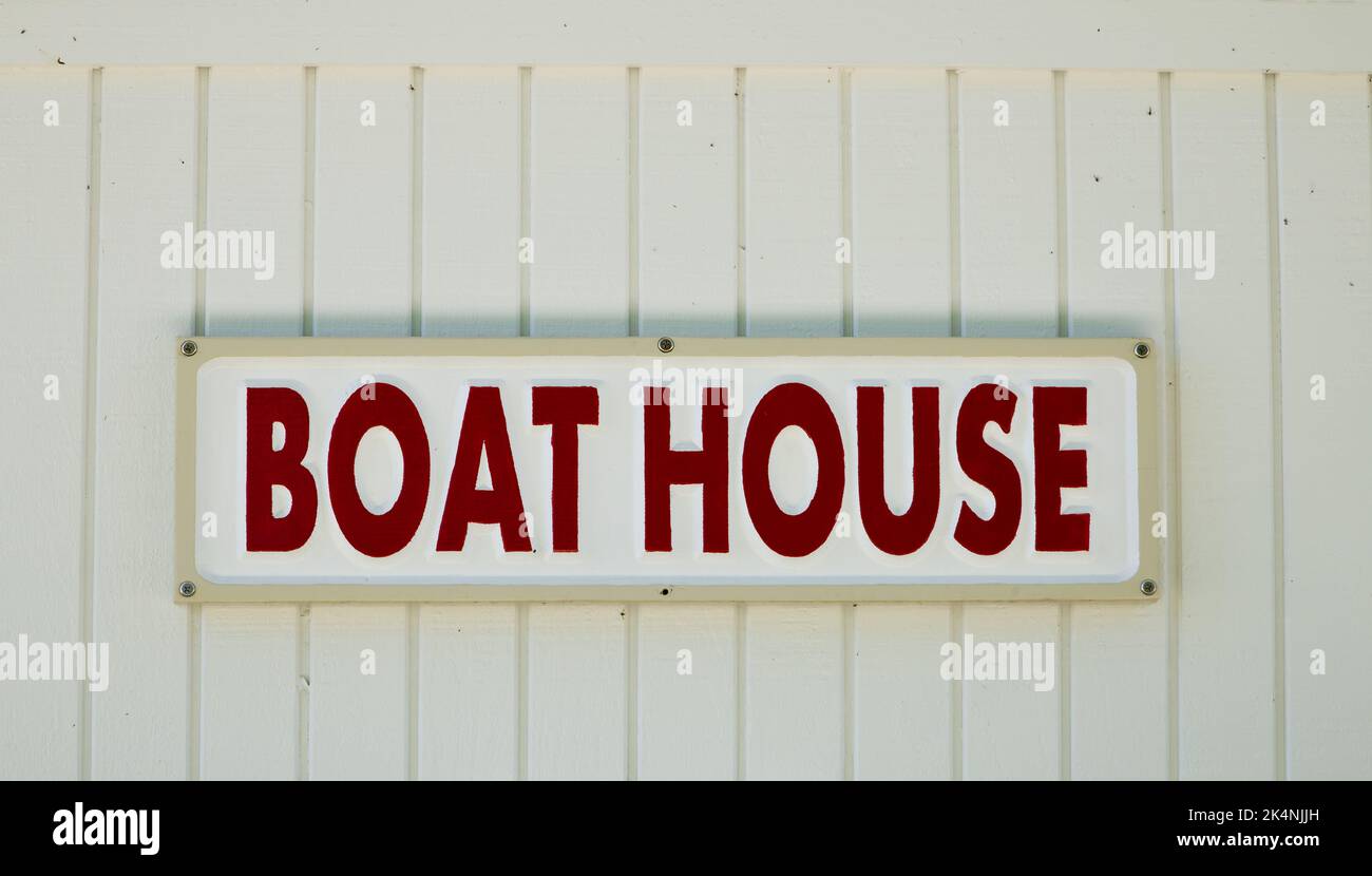 Sign that read 'Boat House' in Red Stock Photo