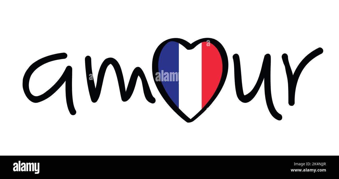 Slogan amour, french word meaning love, with heart symbol. Love heart