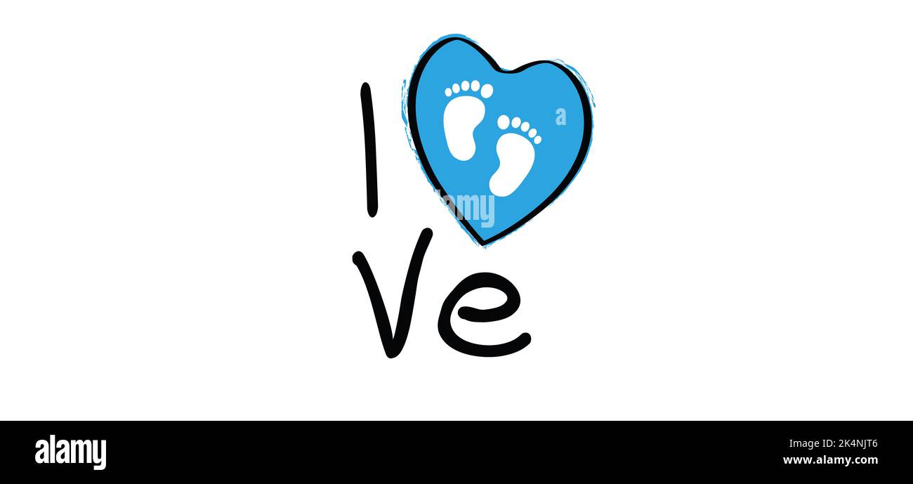 Slogan i love my baby boy with heart pictogram sign. New born coming soon, happy family for papa and mama quotes. Cartoon vector infant quotes sign Mo Stock Photo