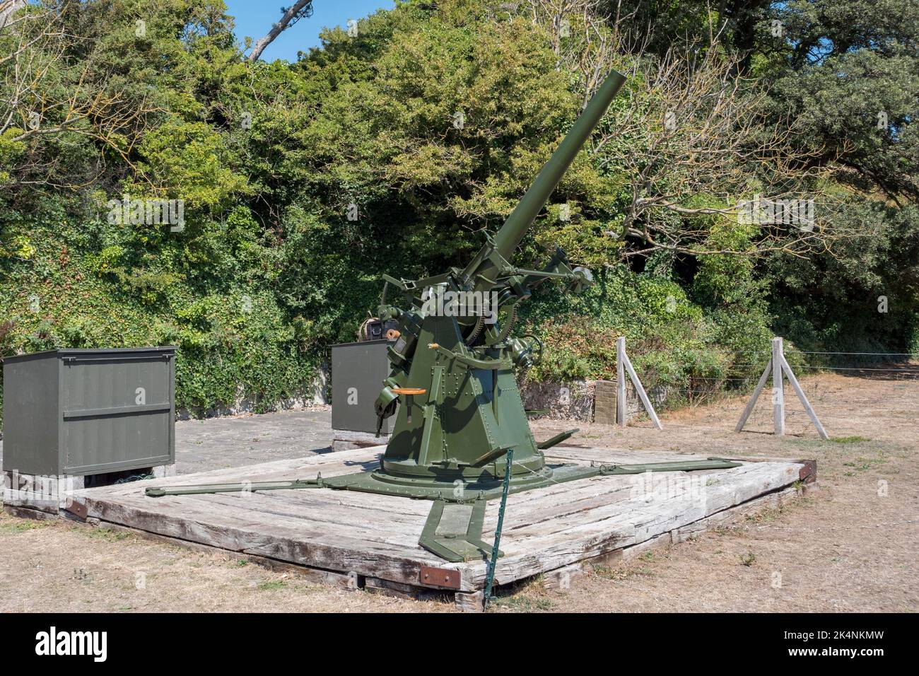 A 3-inch 20cwt anti-aircraft gun in the grounds of Dover Castle, Kent, UK. Stock Photo