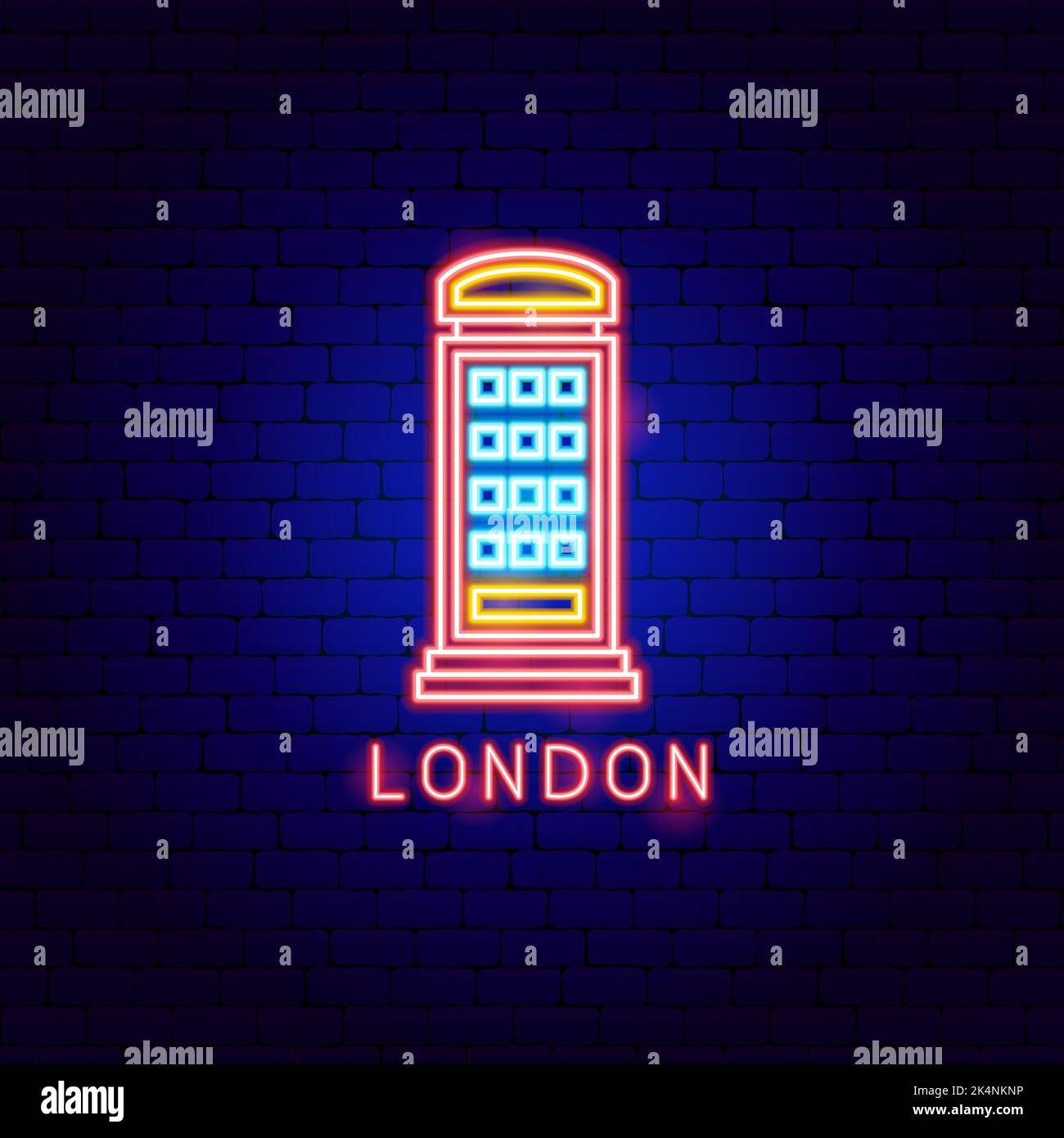 London Telephone Neon Label Stock Vector