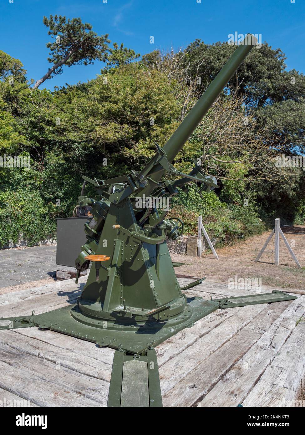 A 3-inch 20cwt anti-aircraft gun in the grounds of Dover Castle, Kent, UK. Stock Photo