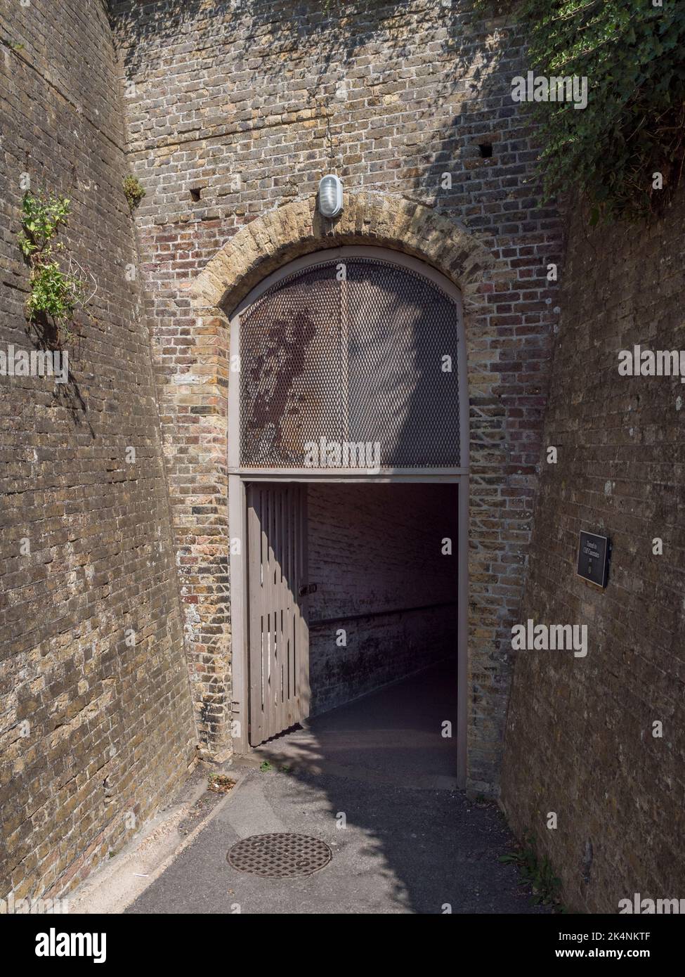 Entrance to tunnel leading to the cliff casemates, in Dover Castle, Kent, UK. Stock Photo