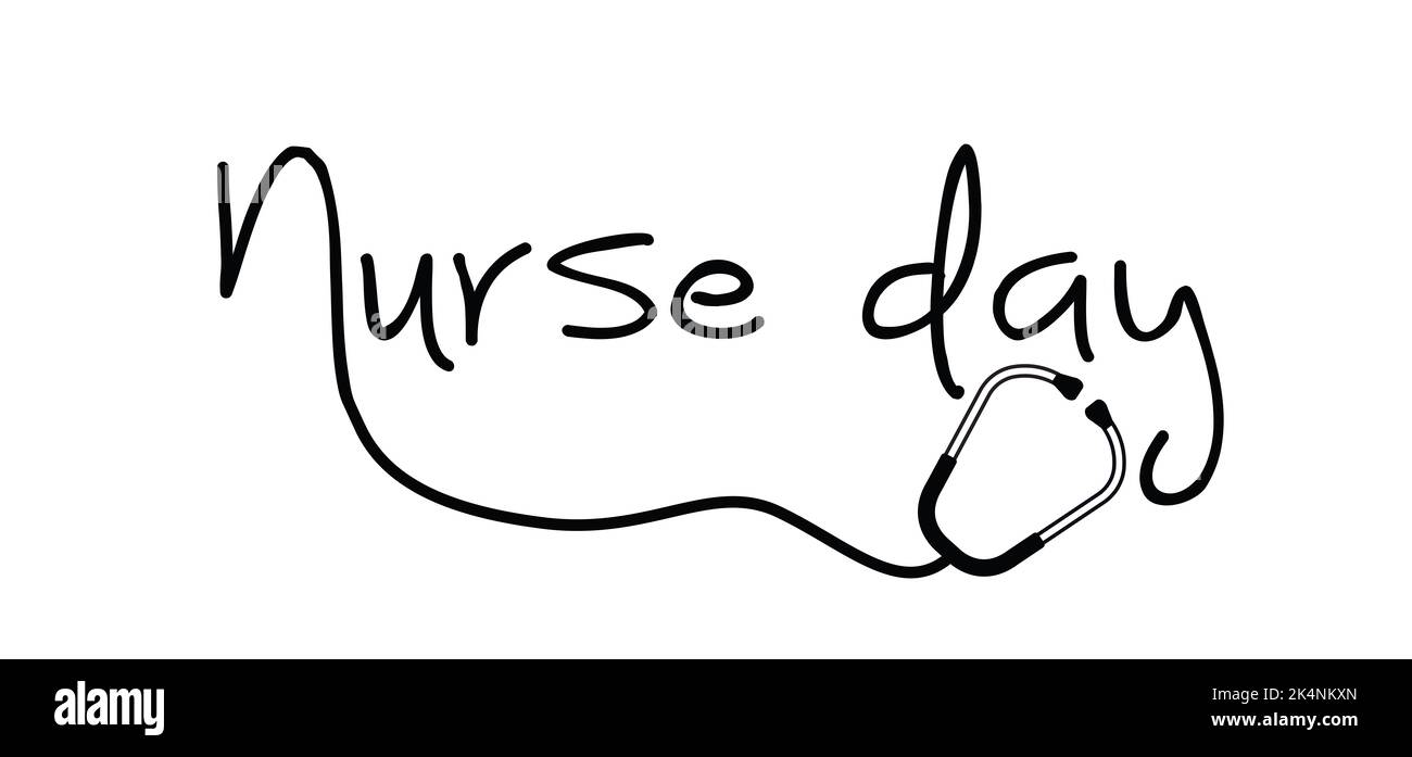 Slogan nurse day with stethoscope sign on 12 may. Medical health care. Thank you nurses sign. Fun vector quote. Hand drawn word for possitive inspirat Stock Photo