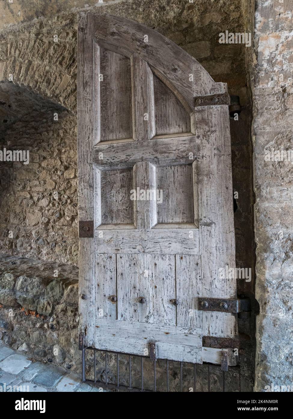 Timber door on the entrance to Constable's Tower in Dover Castle, Kent, UK. Stock Photo