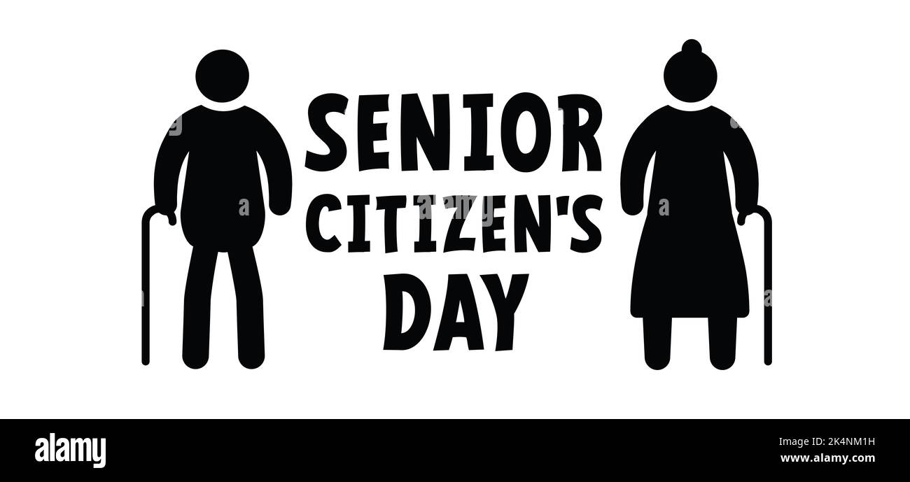 Slagan World senior citizen's day of older persons. Happy seniors day. Flat vector sign. Old couple. Best quote sign. Old man or woman icon. For grand Stock Photo