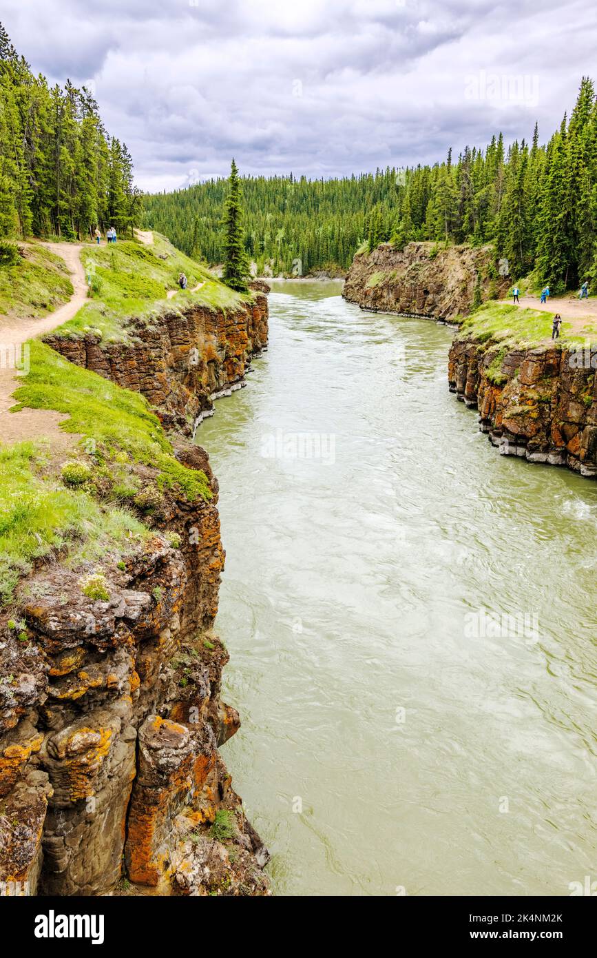 Basalt rock formations; Miles Canyon; Whitehorse; Yukon Territories; Canada Stock Photo