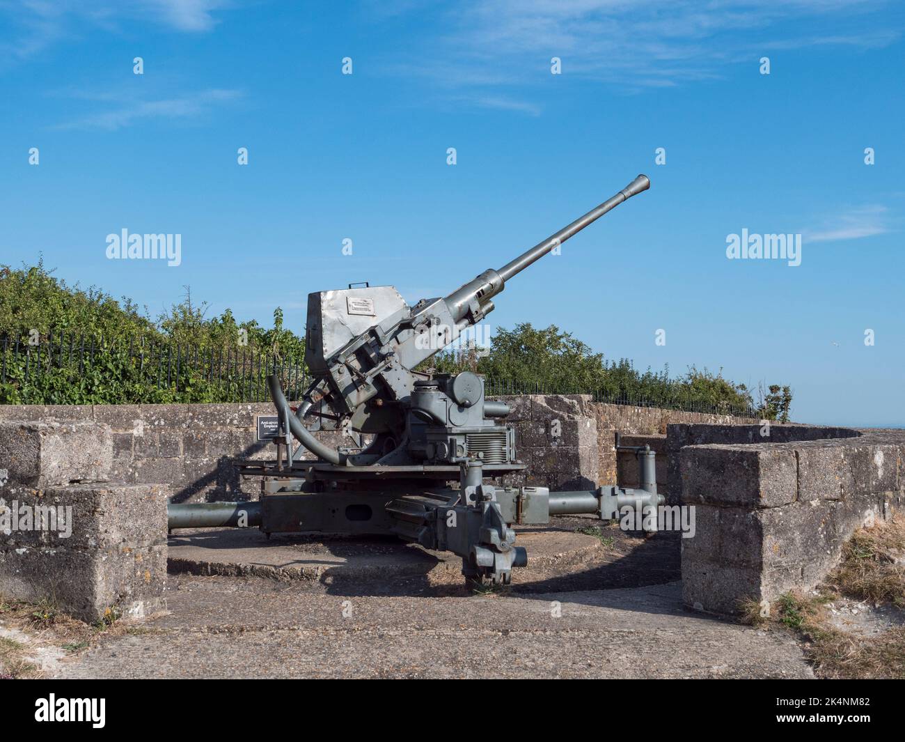 A 40mm Bofors gun (1942) on the outer curtain walls of Dover Castle, Kent, UK. Stock Photo
