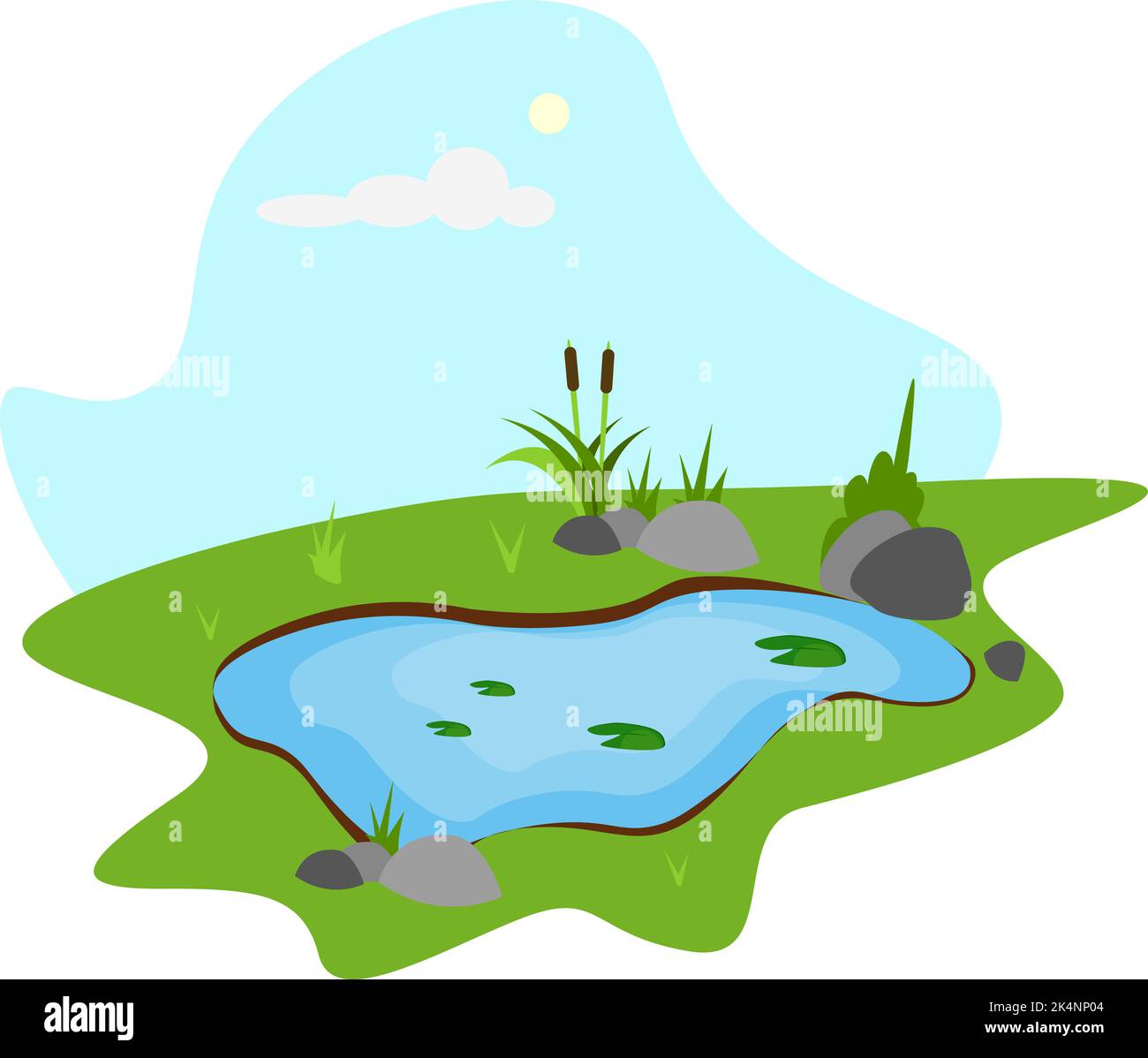 Field pond, illustration, vector on a white background. Stock Vector