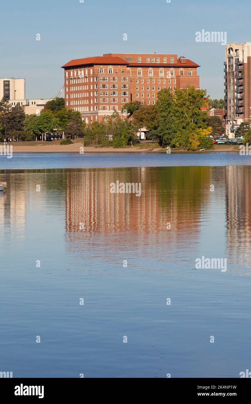 The 1928 Beach Club Residences on Lake Bde Maka Ska is an apartment building, health club, and commercial space in Minneapolis, Minnesota. Stock Photo