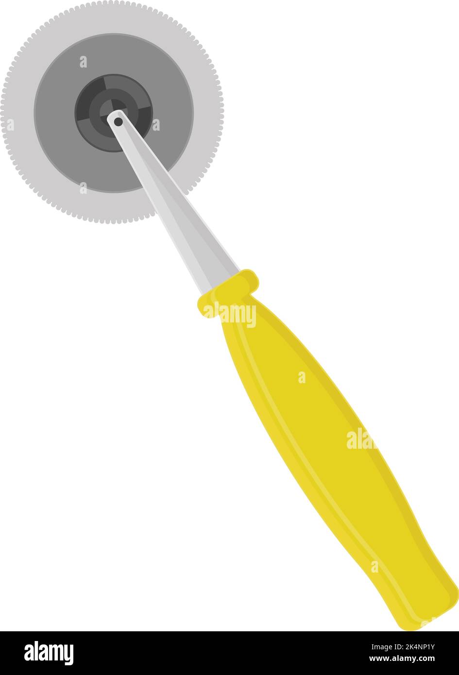 Yellow pizza cutter, illustration, vector on a white background. Stock Vector
