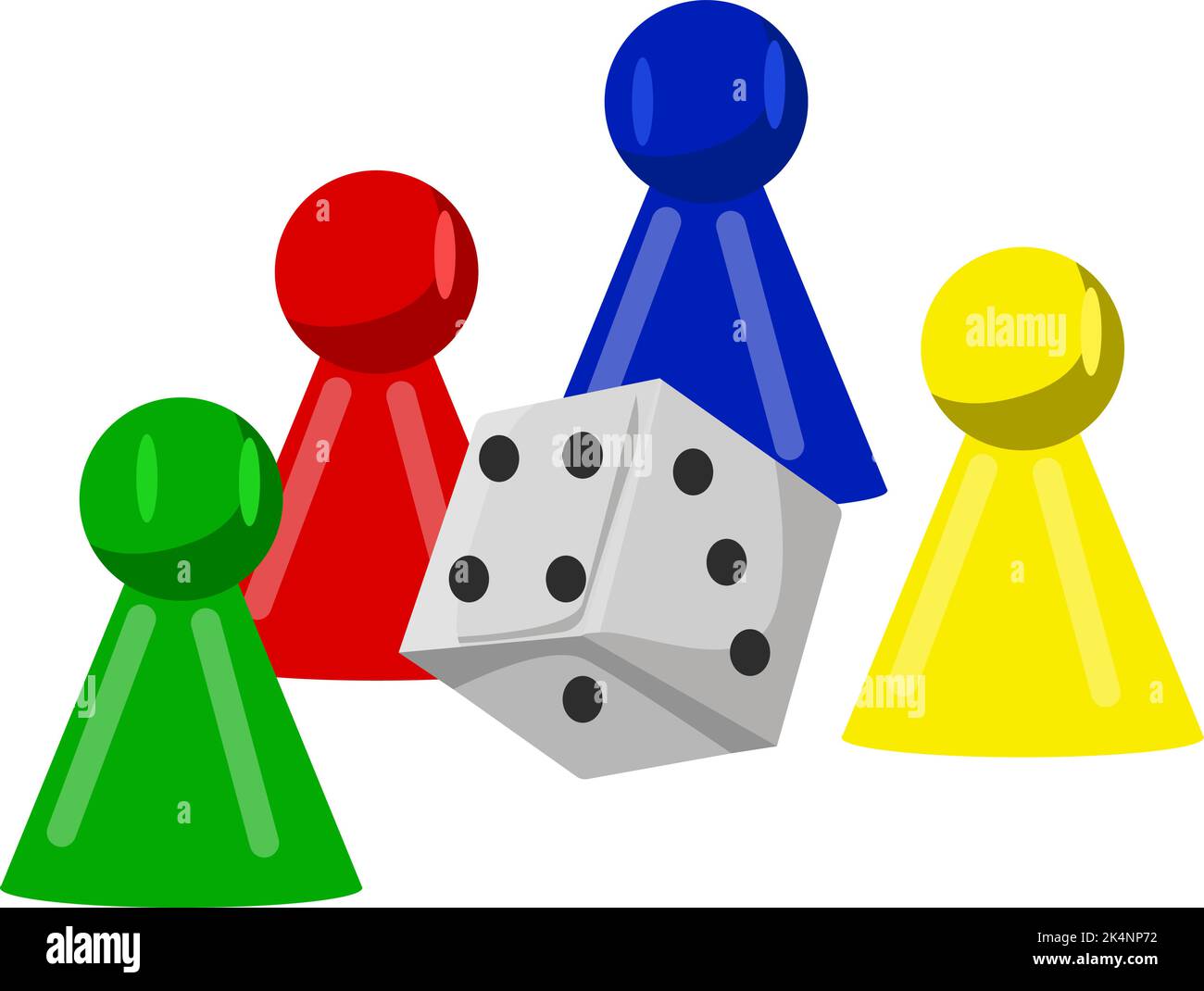 Pawn and dice, illustration, vector on a white background. Stock Vector