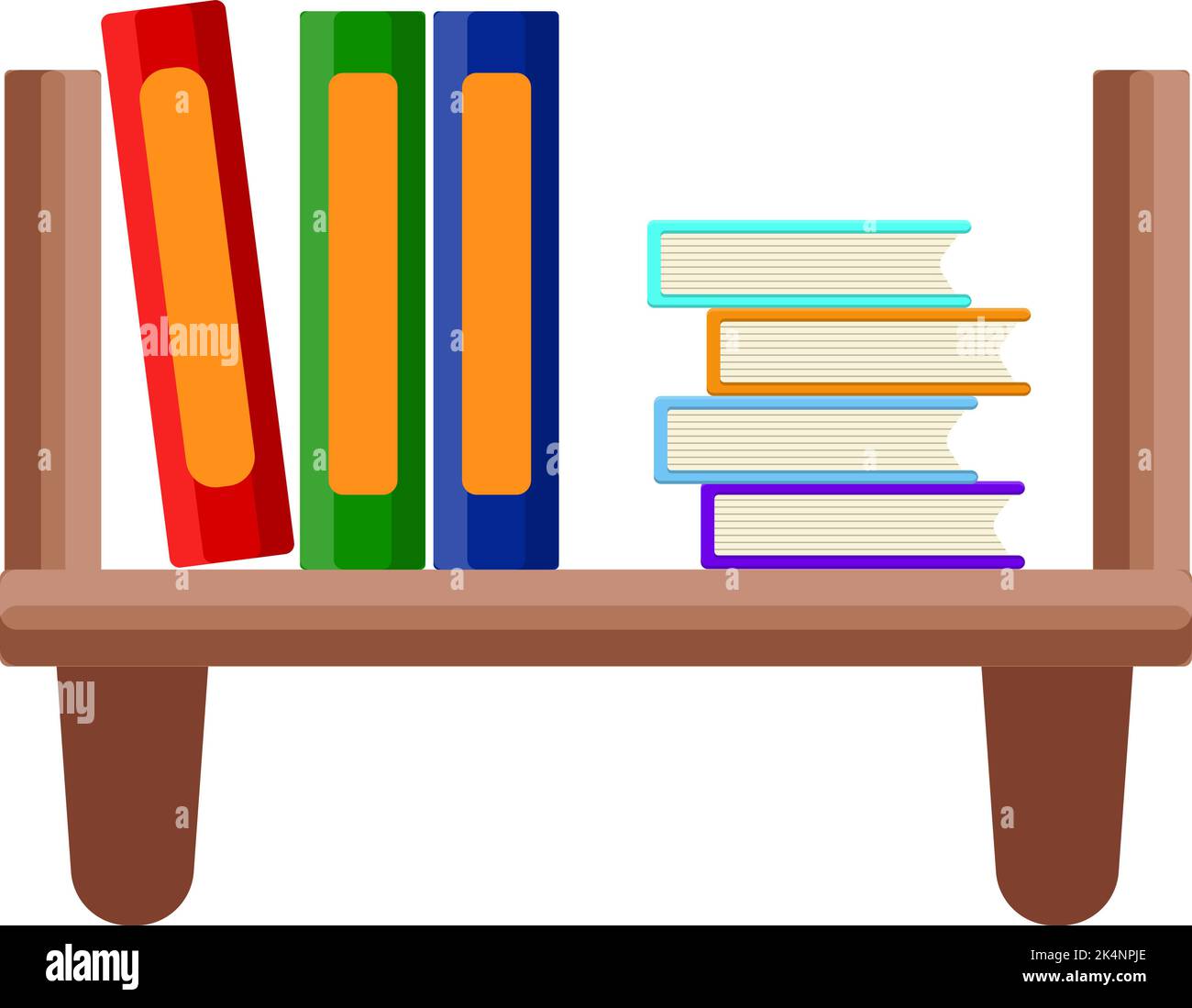 Book shelf with books, illustration, vector on a white background Stock