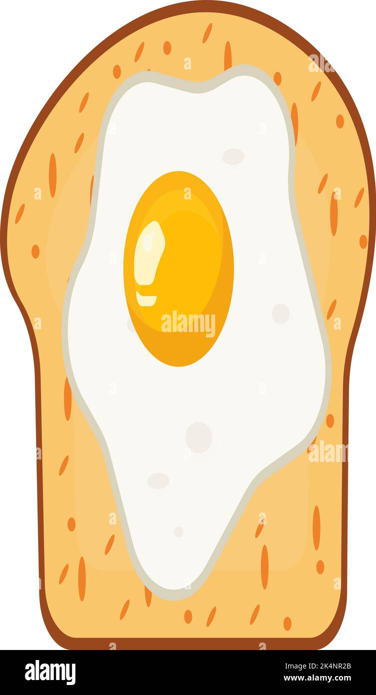 Fried egg on a slice of bread, illustration, vector on a white background. Stock Vector