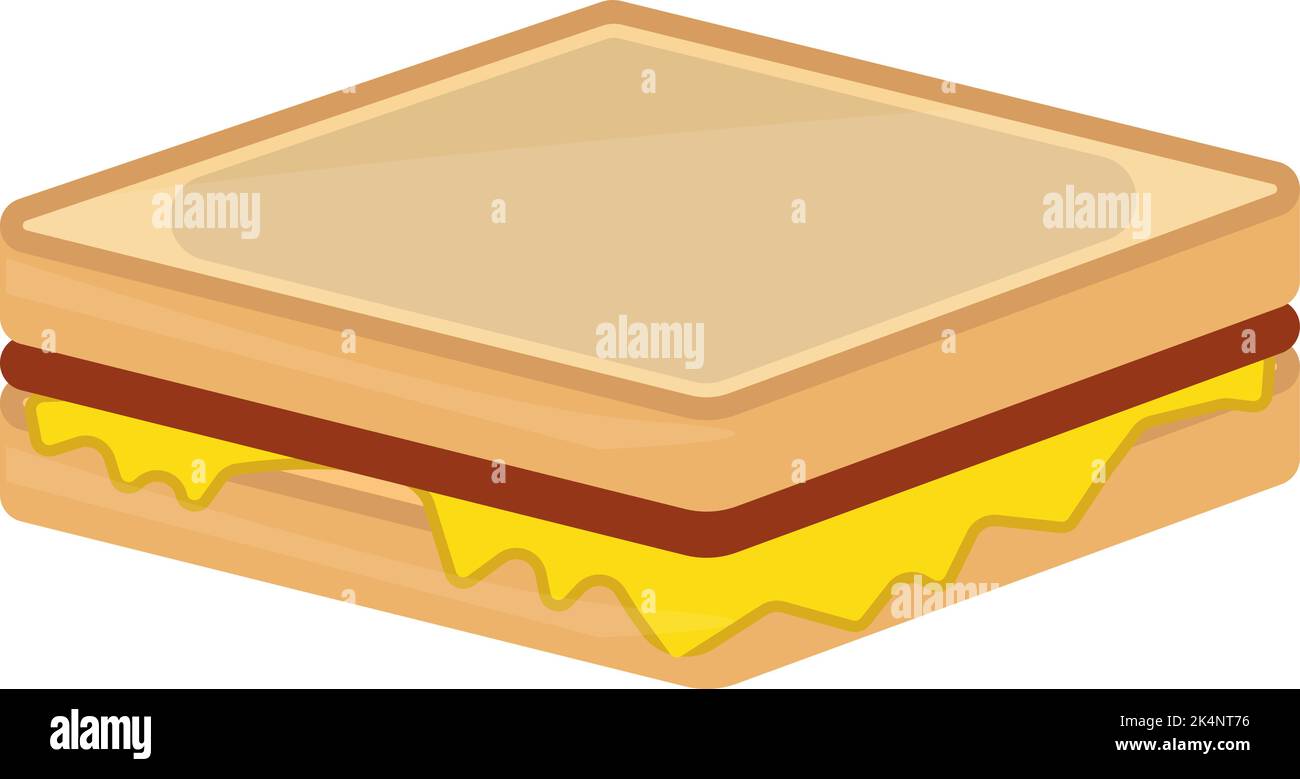 Cheese and ham sandwich, illustration, vector on a white background. Stock Vector