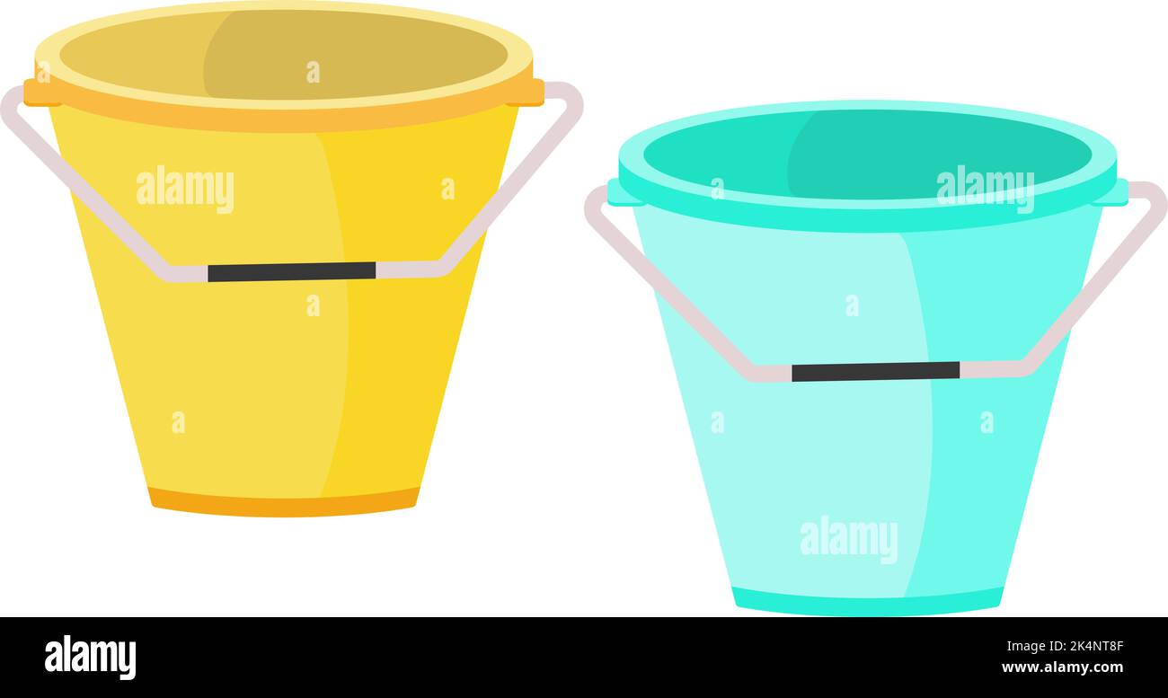 Yellow and blue buckets, illustration, vector on a white background