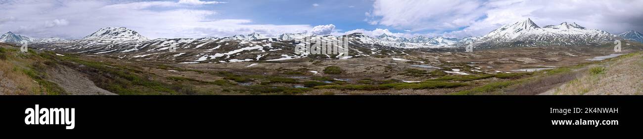 Panorama view west of Alsek Range; Chilkat Pass; Tatshenshini Alsek Provincial Park from the Haines Highway; British Columbia; Canada Stock Photo