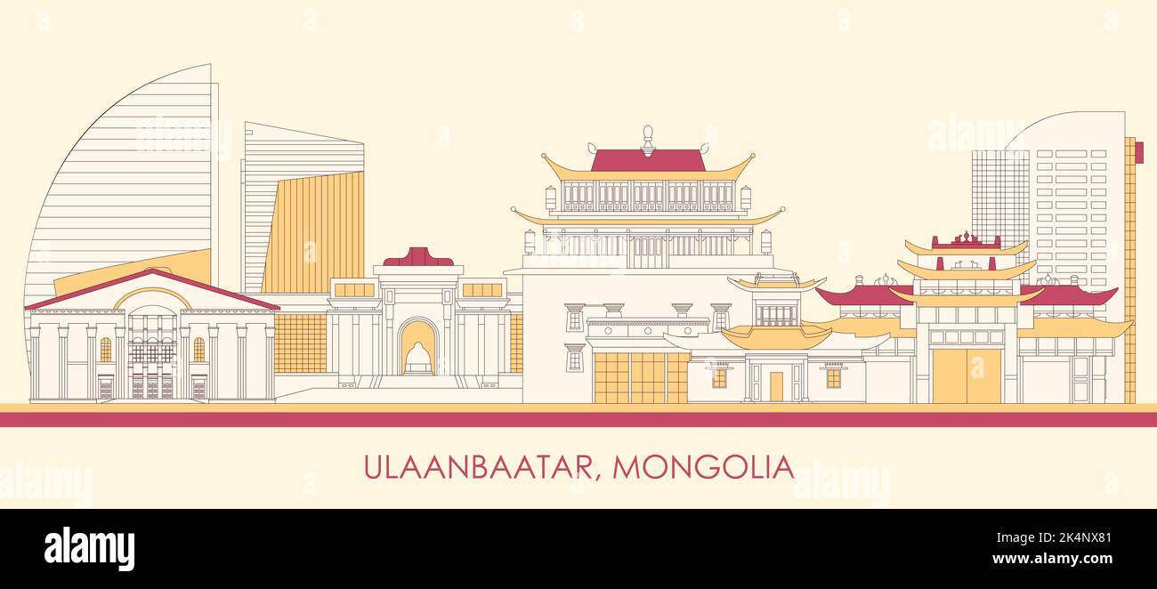 Cartoon Skyline panorama of city of Ulaanbaatar, Mongolia - vector illustration Stock Vector