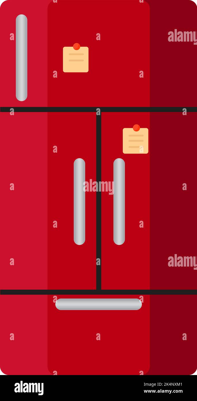 Red double refridgerator, illustration, vector on a white background. Stock Vector