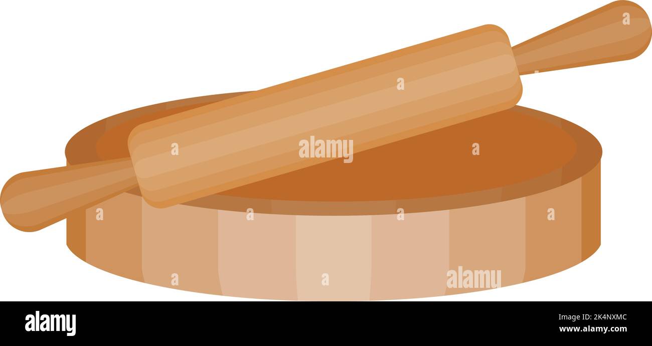 Rolling pin and board, illustration, vector on a white background Stock