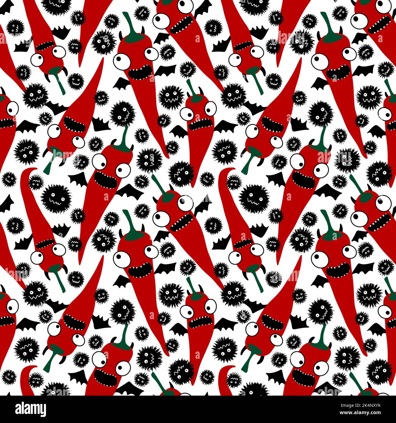 Cartoon vegetable seamless vampire Halloween red hot pepper pattern for ...