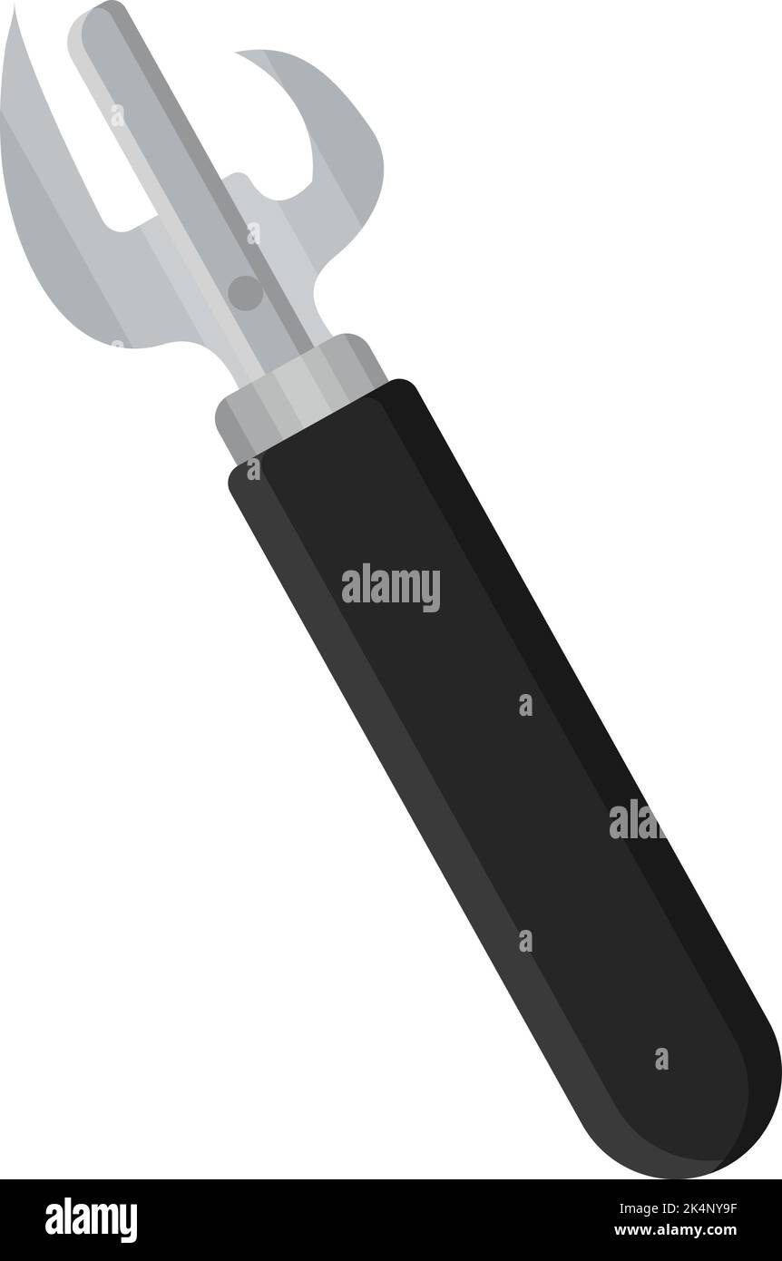 Black can opener, illustration, vector on a white background. Stock Vector